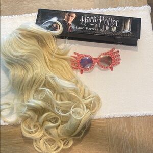 Luna Lovegood - Wand, Blonde Wig and Pink Glasses Set
